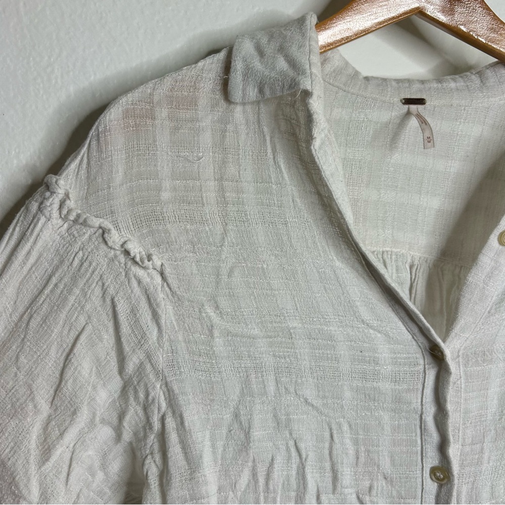 Free People White Loose Lighweight Cotton Rayon Button Down Blouse Size M - Picture 8 of 13